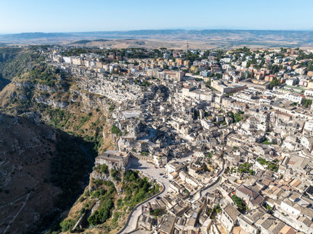 Aerial view of the ancient town of Matera (Sassi di Matera) in beautiful Basilicata, southern Italy....