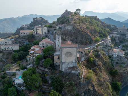 Church of San Nicolo in Savoca Sicilian village, Sicily, Italyの写真素材