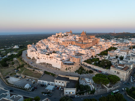 Aerial view of Ostuni white city in Puglia, Italy at sunset.の写真素材