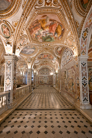 Salerno, Italy - Aug 4, 2023: The colorful Crypt in the Duomo of Salerno, Campania, Italy.のeditorial素材