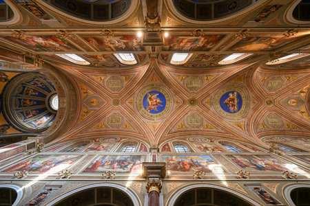 Rome, Italy - Sep 1, 2023: Interior View of Basilica of St. Augustine in Campo Marzio, Rome, Italy...