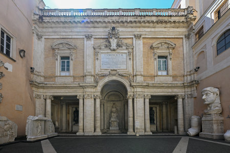 Rome, Italy - Sep 2, 2023: Ancient Roman statue of the Emperor Constantine the Great in the courtyard of the Capitoline Museums.の写真素材