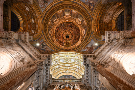 Rome, Italy - Sep 1, 2023: Interior of the Church of Saint Agnese in Agone, in Piazza Navona, Rome,...