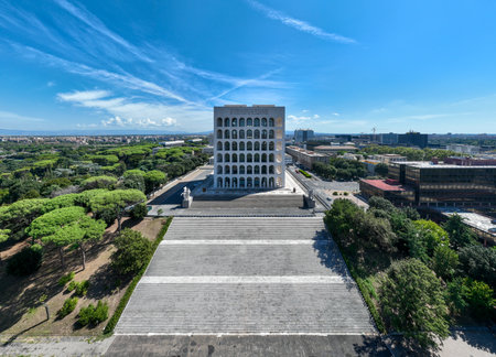 Palazzo della Civilta Italiana (Palace of Italian Civilization). Viale della CiviltÃ  del Lavoro. Eur district in Rome Italy.の写真素材