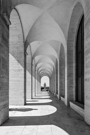 Palazzo della Civilta  Italiana (Palace of Italian Civilization). Viale della CiviltÃ  del Lavoro. Eur district in Rome Italy.の写真素材