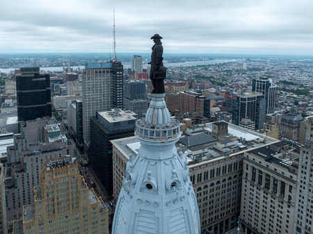 Aerial view of The Philadelphia City Hall, City hall in Philadelphia, Pennsylvania, USAの写真素材