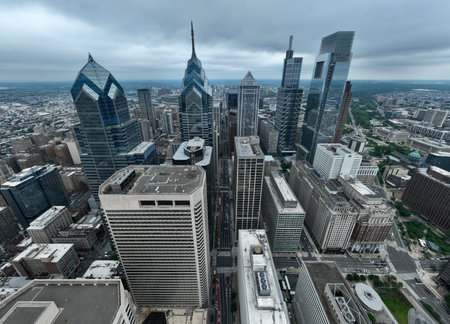 Aerial view of the Skyscrapers in Philadelphia, Pennsylvaniaの写真素材