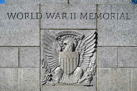 Sign for the World War II Memorial in Washington, DCの写真素材