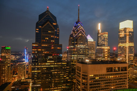 Aerial view of the Skyscrapers of Liberty Place in Philadelphia, Pennsylvaniaの写真素材