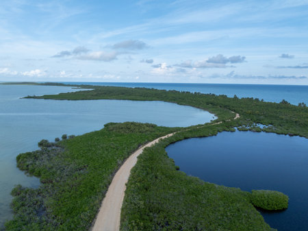 Aerial shot of Boca Paila, Tulum, Mexico