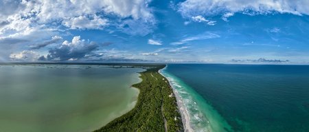 Aerial shot of Boca Paila, Tulum, Mexico