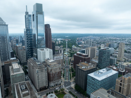 Aerial view of the Skyscrapers of Liberty Place in Philadelphia, Pennsylvaniaの写真素材