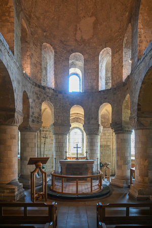 London, UK - Oct 15, 2024: The unique Romanesque Chapel of St John the Evangelist inside the White Tower building at the Tower of London, royal palace and castle by the River Thames in London, Englandの写真素材