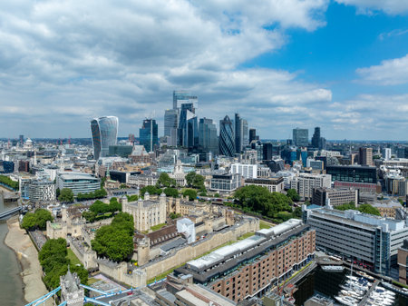 Aerial view of the Central Business District of London, United Kingdom.の写真素材