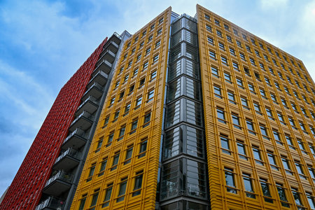 London, UK - Jun 28, 2024: Architecture of Central Saint Giles in Central London, UK. The mixed-use development was completed in 2010. It was designed by Renzo Piano.の写真素材