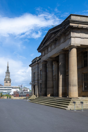Newcastle upon Tyne, UK - July 4, 2024: The Doric columns of the Moot Hall old court house.の写真素材