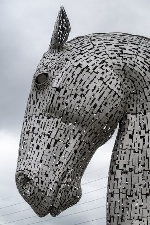 The Kelpies are a pair of monumental steel horse-heads between the Scottish towns of Falkirk and Grangemouth.の写真素材