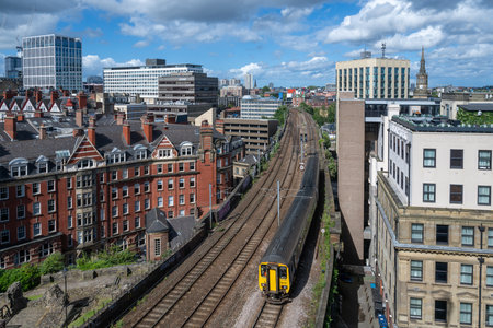 Newcastle, UK - July 4, 2024: Aerial View of Central Newcastle City from River Tyne at Northern England. United Kingdomの写真素材