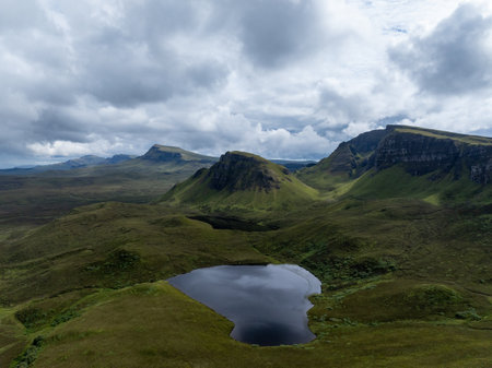 The Quiraing on Isle of Skye, popular hiking destination in Scotlandの写真素材