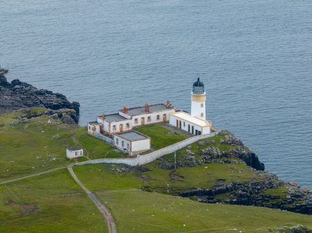 Aerial view of the Point of Neist Light House, Isle of Skye, Scotlandの写真素材