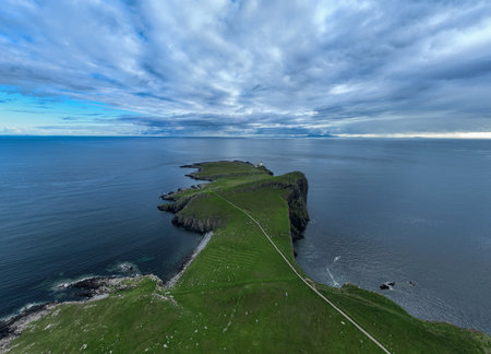 Aerial view of the Point of Neist Light House, Isle of Skye, Scotlandの写真素材