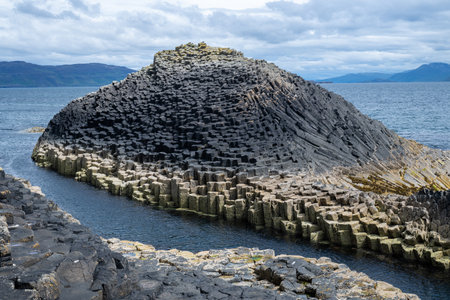 Fingal cave on Staffa island on the coast of Scotland.の写真素材