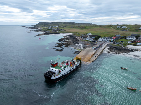 Iona, UK - Jul 10, 2024: Iona ferry from Mull at the Isle of Iona, Inner Hebrides, Scotland, UK.