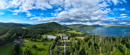 Aerial view of Inveraray Castle in Argyll and Bute. It is the seat of the Dukes of Argyll.