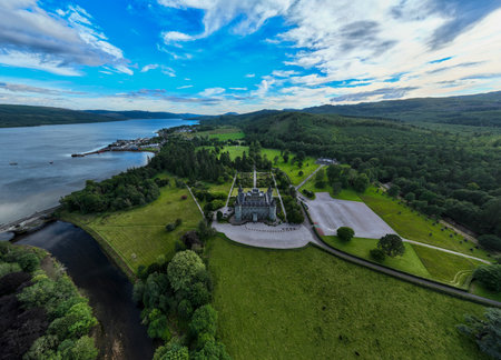 Aerial view of Inveraray Castle in Argyll and Bute. It is the seat of the Dukes of Argyll.の写真素材