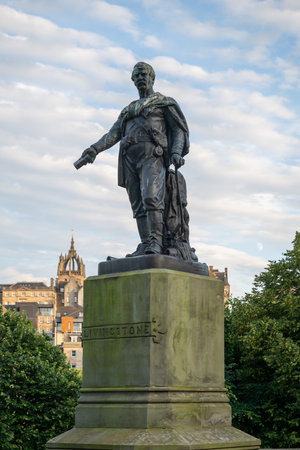 David Livingstone monument with Scott Monument in the background in Edinburgh, Scotlandの写真素材