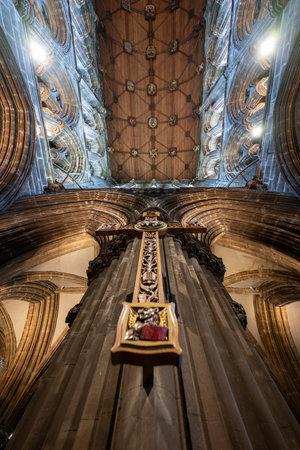 Glasgow, UK - July 13, 2024: Interior of Glasgow Cathedral featuring Scottish Gothic architecture, the oldest cathedral in Scotland.の写真素材