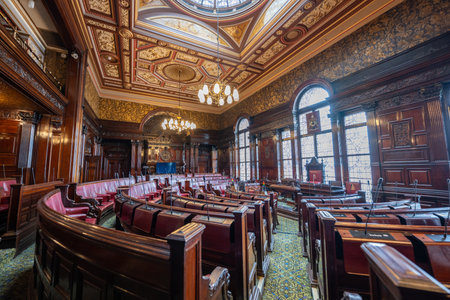 Glasgow, UK - Jul 12, 2024: The Glasgow City Chambers building. Completed in 1888 and overlooking George Square, Glasgow City Chambers is one of the cityâs most prestigious buildings.の写真素材