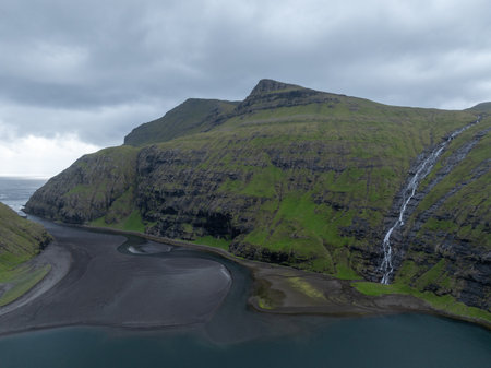 Village of Saksun located on the island of Streymoy, Faroe Islands, Denmark.の写真素材