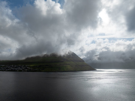 Aerial view of the island of Bordoy on Faroe Islands, Denmark.の写真素材