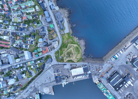 Aerial view of Skansin, a historic fortress in Torshavn, the capital of the Faroe Islands.の写真素材