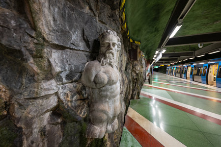 Stockholm, Sweden - Aug 4, 2024. View of the Kungstradgarden (Royal Garden) Station of underground metro system in central Stockholm, Sweden. Opened in August 1975.の写真素材