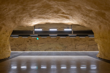 Stockholm, Sweden-Aug 7, 2024 : Interiors detail of Akalla subway station in Stockholm.の写真素材