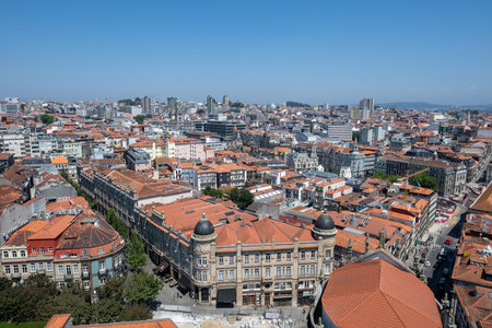 Porto, Portugal - Aug 10, 2024: View from the tower of the Church of dos clerigos in the old town of Porto (Oporto), Portugal.の写真素材