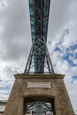 Luis I Bridge and a cityscape of the Duoro River and Porto, Portugal.