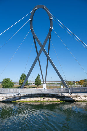 Aveiro, Portugal - Aug 16, 2024: Circular Pedestrian Bridge, also known as Ponte do Laco, is a...