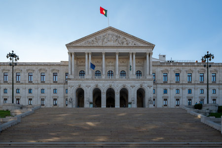 Lisbon, Portugal - Aug 19, 2024: Assembly of the Republic in Lisbon, Portugal. Front view of Assembleia da Republica or Portuguese parliament. Government buildingの写真素材