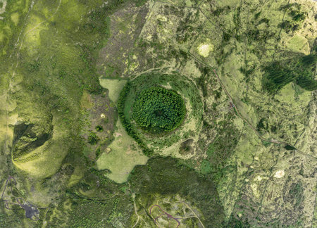 Aerial view of Pico do Fogo in Terceira, Azores, Portugalの写真素材