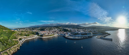 The Yacht harbour of Angra do Heroismo, Terceira, Portugal.の写真素材