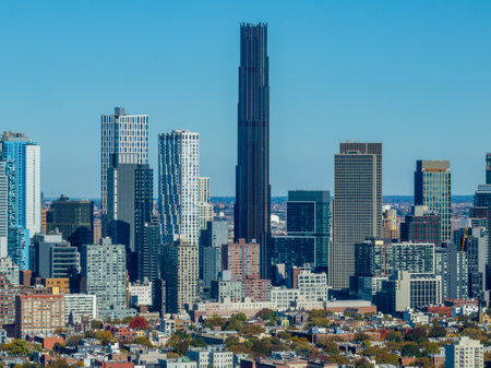 Aerial view of the Downtown Brooklyn Skyline from Brooklyn, New York.