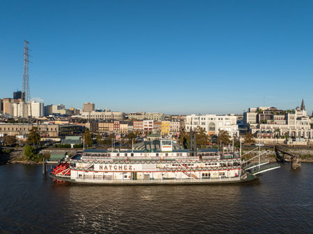 New Orleans, Louisana - Nov 30, 2024: Steamboat Natchez on Mississippi River, New Orleans, Louisiana.の写真素材