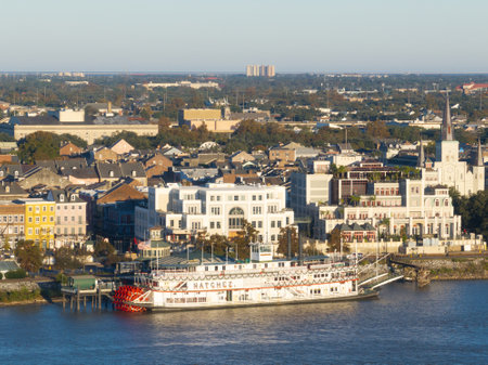 New Orleans, Louisana - Nov 30, 2024: Steamboat Natchez on Mississippi River, New Orleans, Louisiana.の写真素材