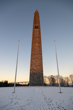 Bennington Battle Monument In Bennington, Vermont at sunset in the winter.の写真素材