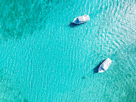 Pristine turquoise blue beach sea ocean of West Bay near Seven Mile Beach Grand Cayman in the Cayman Islandsの写真素材