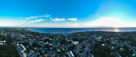 Panoramic aerial view over West Bay, Grand Cayman, Cayman Islands.の写真素材