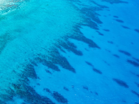 Pristine turquoise blue beach sea ocean of West Bay near Seven Mile Beach Grand Cayman in the Cayman Islandsの写真素材